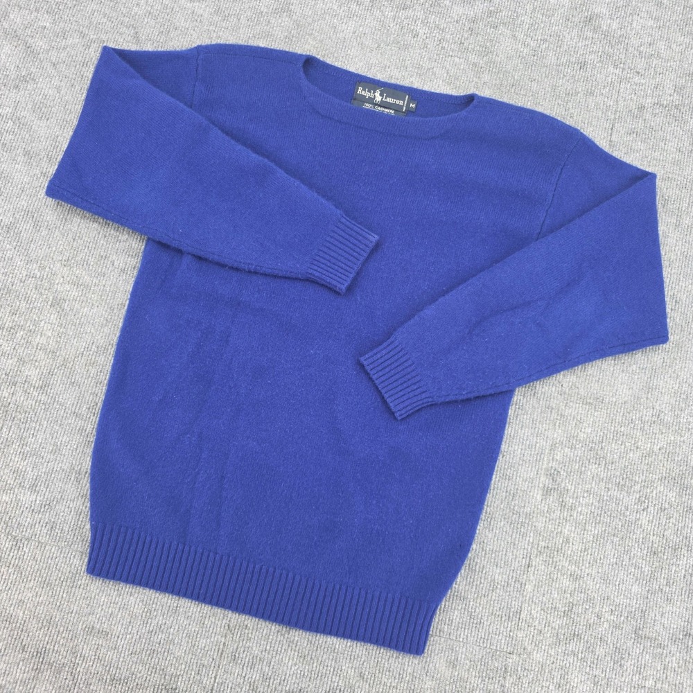 Ralph Lauren 100% Cashmere Crewneck Sweater Royal Blue Mens Medium Fine Knit